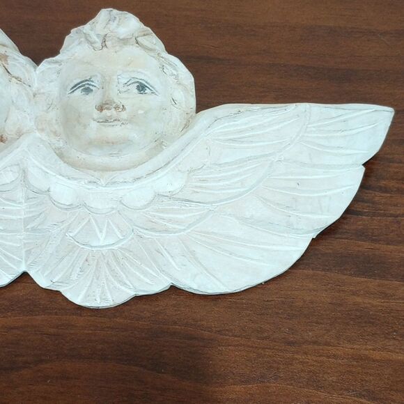 Vintage Hand Carved Wooden Putti Double Cherub Angel Wall Art ~ 13.5 x 5.5 - Picture 3 of 5
